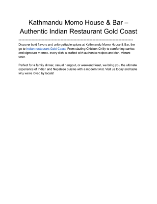Kathmandu Momo House & Bar – Authentic Indian Restaurant Gold Coast