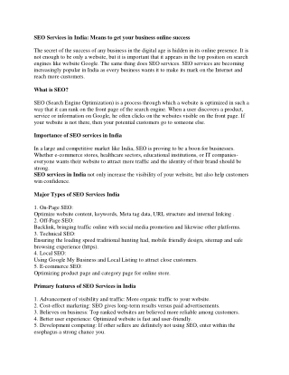 SEO Services in India- Means to get your business online success