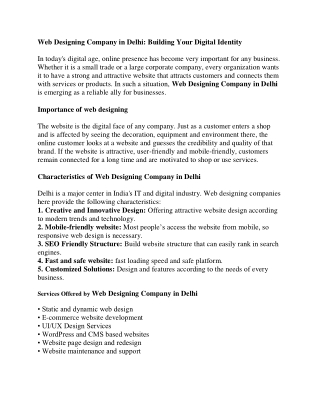 Web Designing Company in Delhi- Building Your Digital Identity