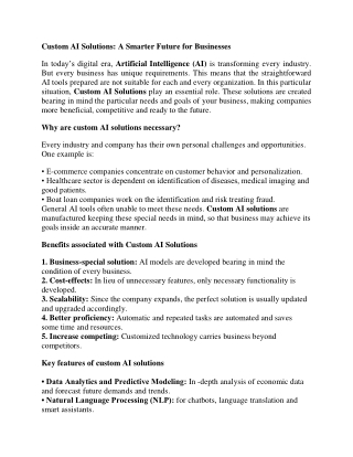 Custom AI Solutions- A Smarter Future for Businesses