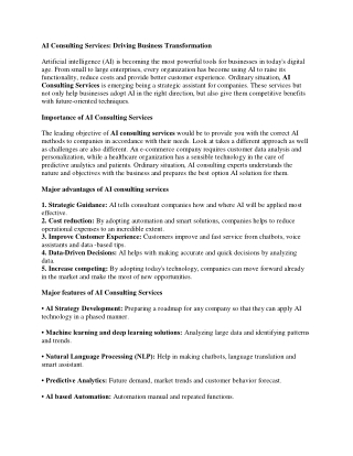 AI Consulting Services- Driving Business Transformation