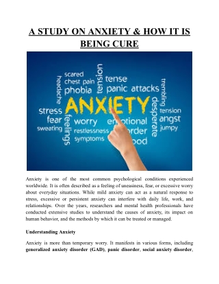 A STUDY ON ANXIETY & HOW IT IS BEING CURE