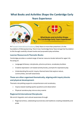 What Books and Activities Shape the Cambridge Early Years Experience