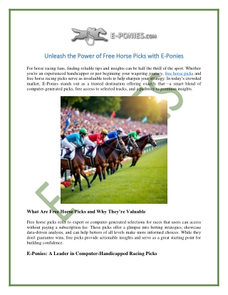Unleash the Power of Free Horse Picks with E-Ponies