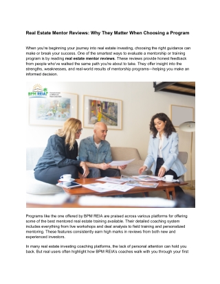 Real Estate Mentors Reviews