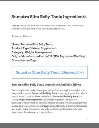 sumatra slim belly tonic ingredients and side effects