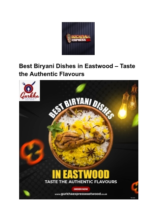 Best Biryani Dishes in Eastwood – Taste the Authentic Flavours