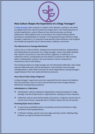 How Culture Shapes the Experience of a Clingy Teenager