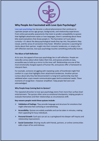 Why People Are Fascinated with Love Quiz Psychology