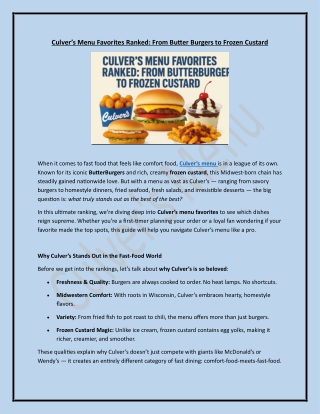 Culver’s Menu Favorites Ranked: From ButterBurgers to Frozen Custard