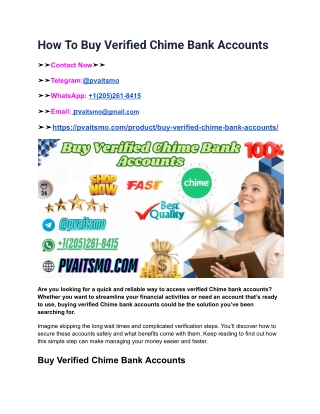 The Safest way to Buy verified Chime bank accounts for ...