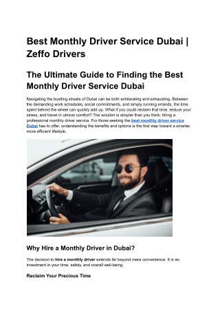 Best Monthly Driver Service Dubai Zeffo Drivers