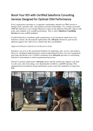 Boost Your ROI with Certified Salesforce Consulting Services Designed for Optimal CRM Performance