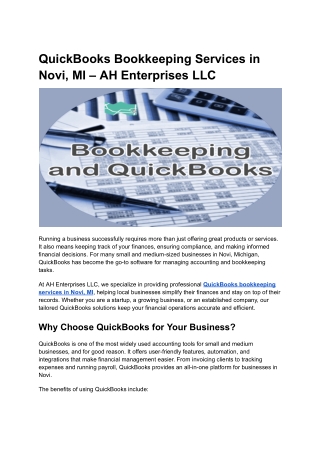 QuickBooks Bookkeeping Services in Novi, MI – AH Enterprises LLC