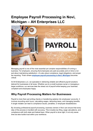 Employee Payroll Processing in Novi, Michigan – AH Enterprises LLC