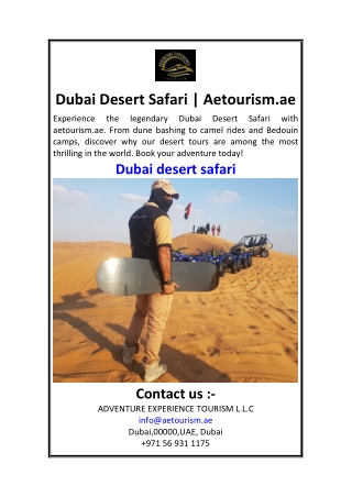 Dubai Desert Safari  Aetourism.ae