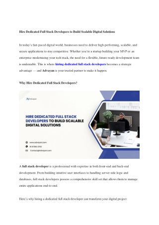 Hire Dedicated Full Stack Developers to Build Scalable Digital Solutions