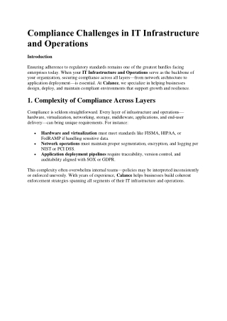 Compliance Challenges in IT Infrastructure and Operations