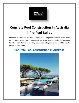 Concrete Pool Construction In Australia