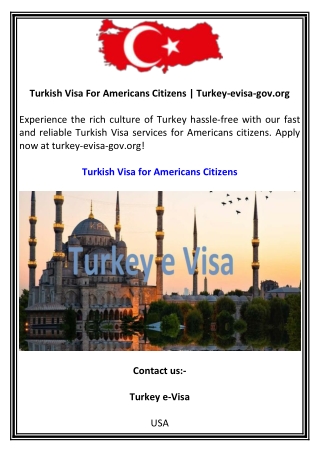 Turkish Visa For Americans Citizens  Turkey-evisa-gov.org