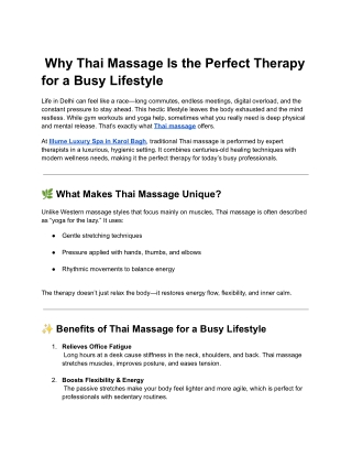 Why Thai Massage Is the Perfect Therapy for a Busy Lifestyle