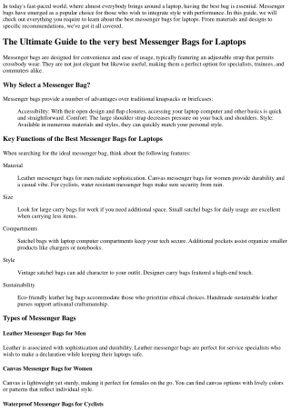 The Ultimate Guide to the very best Messenger Bags for Laptops: Style Satisfies