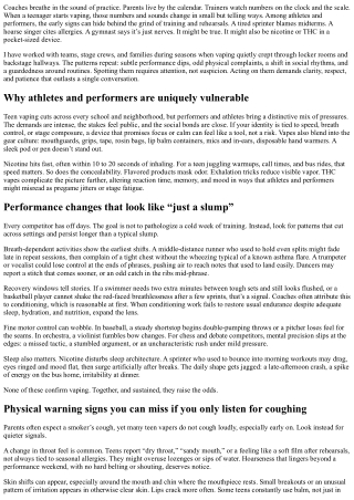 Teen Vaping Warning Signs in Athletes and Performers