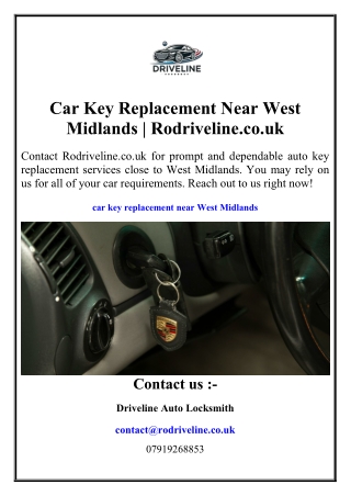 Car Key Replacement Near West Midlands  Rodriveline.co.uk