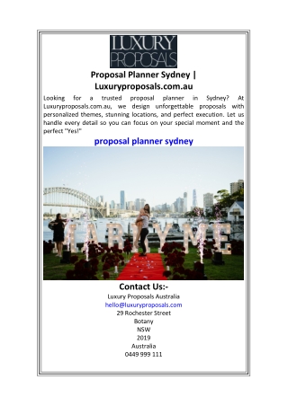 Proposal Planner Sydney  Luxuryproposals.com.au