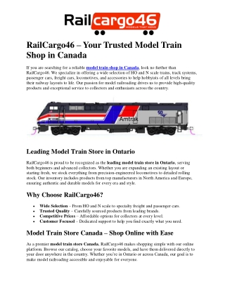 RailCargo46 – Your Trusted Model Train Shop in Canada