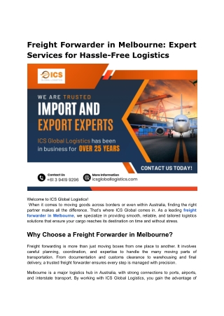 freight forwarder in Melbourne