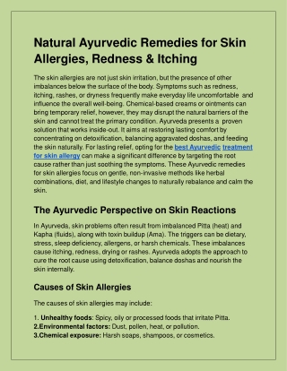 Ayurvedic Remedies for Skin Allergies and Itching Relief
