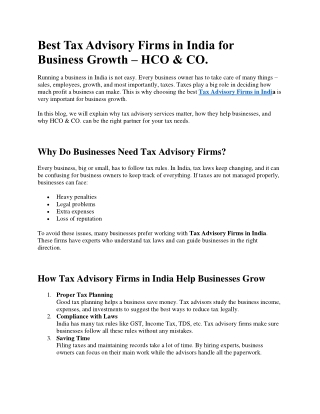 Best Tax Advisory Firms in India for Business Growth