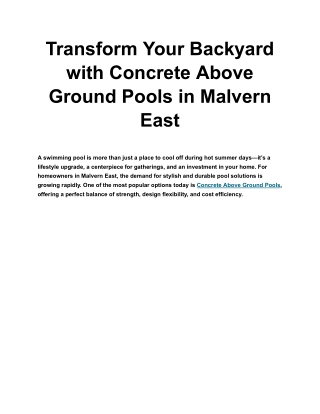 Transform Your Backyard with Concrete Above Ground Pools in Malvern East