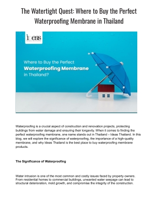 The Watertight Quest: Where to Buy the Perfect Waterproofing Membrane Thailand