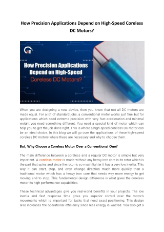 How Precision Applications Depend on High-Speed Coreless DC Motors?