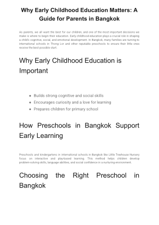 Why Early Childhood Education Matters: A Guide for Parents in Bangkok