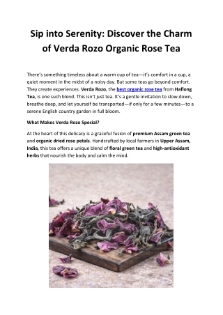 Verda Rozo Organic Rose Tea | Assam Green Tea with Roses