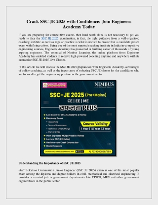 Crack SSC JE 2025 with Confidence Join Engineers Academy Today