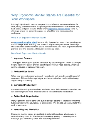 Why Ergonomic Monitor Stands Are Essential for Your Workspace