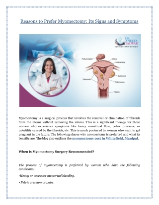 Reasons to Prefer Myomectomy: Its Signs and Symptoms
