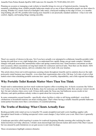 Quick & Easy Reservation for Portable Washroom Rentals in Amarillo, TX