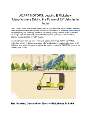 ADAPT MOTORS_ Leading E Rickshaw Manufacturers Driving the Future of EV Vehicles in India