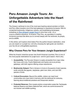 Peru Amazon Jungle Tours: Explore the Heart of the Rainforest Adventure