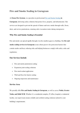 Fire and Smoke Sealing in Gurugram