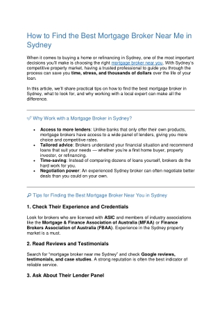 How to Find the Best Mortgage Broker Near Me in Sydney
