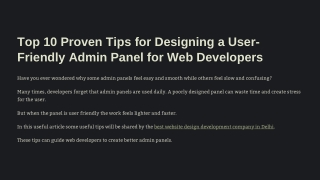 Top 10 Proven Tips for Designing a User-Friendly Admin Panel for Web Developers