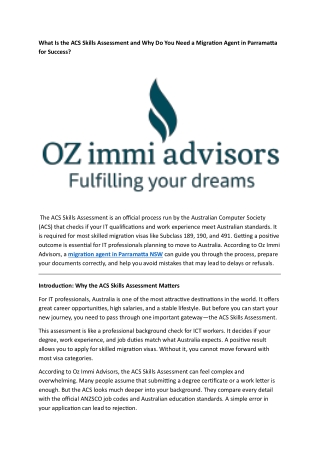 What Is the ACS Skills Assessment and Why Do You Need a Migration Agent in Parramatta for Success