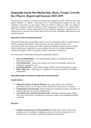 Disposable Insulin Pen Market