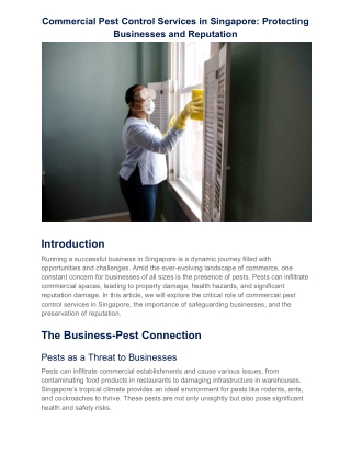 Commercial Pest Control Services in Singapore: Protecting Businesses and Reputat